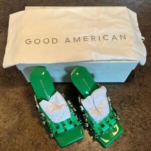 Good American Jeweled Summer Green Diamonds Emma Slip-On Heels Shoes Size 5 NWT